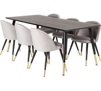 Dipp180x90BLBR ensemble table, table noir et 6 Velvet chaises Velours grisclair.