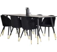 Dipp180x90BLBR ensemble table, table noir et 6 Velvet chaises Velours noir, laitonReproduction.