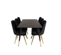 Dipp180x90BLBR ensemble table, table noir et 6 Velvet Deluxe chaises Velours noir, laitonReproduction.