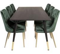 Dipp180x90BLBR ensemble table, table noir et 6 Velvet Deluxe chaises Velours vert, laitonReproduction.