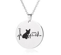 DIPPCO Collier Pendentif joaillerie Heartbeat Bouledogue Français Collier Mignon Chiot Chien Pendentif Heartbeat Collares pour Femmes Bijoux Cadeaux d’Anniversaire de Noël
