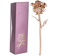 Dipped Rose 24K Real Silver Rose Artificial Flower with Leaf, Long Stem Eternity Flower Craft Collection for Wife Girlfriend Anniversary Mothers Day Birthday Valentines Wedding (Pink Gold)