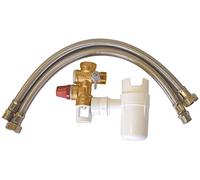 DIPRA - Ensemble de Raccordement Chauffe-Eau - Groupe de Sécurité Vertical + Entonnoir Siphon + 2 Flexibles Inox 50 cm - Certifié ACS