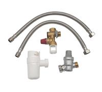 DIPRA - Ensemble de Raccordement pour Chauffe-Eau Électrique 50 à 300 L - Groupe de Sécurité EN 1487 avec Réducteur de Pression - Flexibles Inox et Entonnoir Siphon