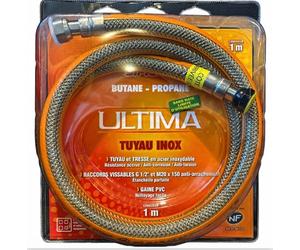 DIPRA - Flexible inox gaz butane propane 1M - Sans date limite d'utilisation - Certifié NF - Raccords G 1/2" et M20x150 - Gaine PVC