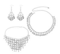 DIPZO Accessoires pour Costume Égyptien, Collier et Barrettes Argentées pour Soirée Cléopâtre, Spectacle de Danse du Ventre et Fête Déguisée