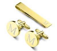 DIPZO Boutons de manchette pour homme et pince à cravate, boutons personnalisés pour mariage, banquet, cérémonie, affaires (Or-M)