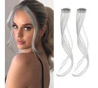DIPZO Lot de 2 franges clip-in avec longues tempes, extensions synthétiques ondulées de type curtain bangs, mèches encadrant le visage pour femmes, 34,8 cm frange à clip invisible, blanc brume