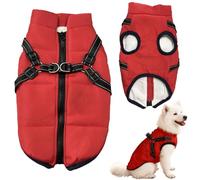 DIPZO Manteau Imperméable pour Chien avec Harnais, Veste Polaire d'hiver Chaude pour Chiens Moyens et Grands, Combinaison Réfléchissante et Coupe-Vent (Rouge-XL)