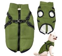 DIPZO Manteau pour Chien imperméable avec Harnais, Veste en Polaire Chaude d'hiver pour Chiens Moyens et Grands, Combinaison Anti-Vent réfléchissante (Vert armée-XL)