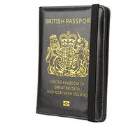 DIRBAK Britain Passport Cover PU Leather Anti-vol Antimagnétique Travel Passeport avec Une Fonction Multi-Cartes à Courroie élastique pour Hommes Femmes voyageant Noir
