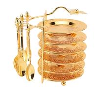DIRBAK Ensemble de cuillères à assiettes Kit d'ustensiles en métal de style européen avec support de rangement 6 plateaux et 6 cuillères pour servir des steaks, des fruits, des (Tapez 3)