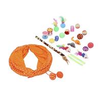 DIRBAK Interactive Cat Toys Set, with Feather Wand, Bell Balls, Plush Toys, Springs and Play Tunnel for Indoor Cats, Colorful Assortment, 22 Pieces
