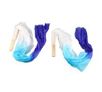 DIRBAK Long Dance Fan Set, 1.5m Artificial Silk Material, 16-Bone Classical Design, for Belly Dance Performance, Practice Learning Use. (Lake Blue and Sapphire Blue)