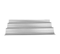 DIRBAK Moule à pain français à rainures multiples, plaque de cuisson antiadhésive en acier au carbone pour boulangers domestiques et professionnels, couleur argent (Trois emplacements)
