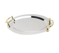 DIRBAK Plateau de Service en Acier Inoxydable avec poignée, élégant et Durable, Plateau en métal Multifonctionnel pour Restaurant Buffet, Restauration, Acier Inoxydable 304 (Runde Form mit goldenem