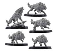 Dire Wolves Lot de 5 figurines de monstre loup pour RPG de table | Créatures fantastiques de 32 mm | DnD, Pathfinder, Wargames | Figurines de chemin forgé | Modèles en résine grise pour joueurs