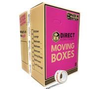 Direct Global Trading Lot de 10 boîtes de rangement en carton larges et résistantes, avec poignées de transport et ruban adhésif pour liste de pièces fragiles, 115 Ltr, Brun, 60 cm x 44 cm x 44,5 cm