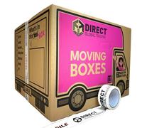 Direct Global Trading Lot de 10 cartons de déménagement extra larges et résistants avec poignées de transport et liste des pièces Ruban adhésif fragile de 66 mètres, Brun, 52cm x 52cm x 40cm