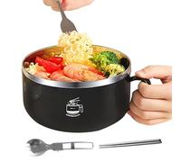 Dirfuny Bol pour Ramen adapté au micro-ondes - Ensemble micro-ondes avec couvercle et poignée, set de bols pour Ramen pour micro-ondes, soupière portable, boîte à déjeuner en acier inoxydable