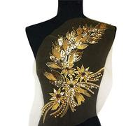 DIRKES 40 CM Or Bleu Noir Paillettes Plume Queue Fleurs Dentelle Garnitures Maille Coudre sur Patchs Broderie pour Mariage Appliques décoration Bricolage