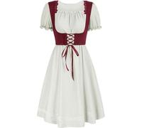 Dirndelkleider Élégant Cosplay Costume Robe de Cour pour femme Col carré Manches bouffantes Tenue bicolore Fête de la bière Fête Halloween Thème historique Art manuscrit médiéval, Blanc., L