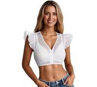 Dirndl Blouse Women’s Wing Sleeve Chiffon Dirndl Blouse - V-Neck Sexy Traditional Costume Blouses for Oktoberfest (White-C,TTG)