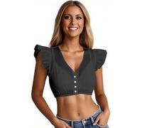 Dirndl Blouse Women’s Wing Sleeve Chiffon Dirndl Blouse - V-Neck Sexy Traditional Costume Blouses for Oktoberfest (Black-C,Grand)