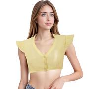 Dirndl Blouse Women’s Wing Sleeve Chiffon Dirndl Blouse - V-Neck Sexy Traditional Costume Blouses for Oktoberfest (Yellow,TG)