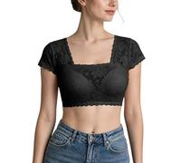 Dirndl Chemisier à manches bouffantes pour femme Blanc élégant traditionnel Dentelle Col en V Chemisiers traditionnels Chemise avec dentelle Manches Lanterne pour Oktoberfest et Carnaval, A- Noir, L