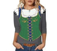 Dirndl Chemisier Traditionnel Bavaroise pour Femme T-Shirt avec Graphique Oktoberfest Hauts Tendance et Décontracté à Manches Sept-Quarts avec Col Rond pour Femme, Costume de Fête de la Bière