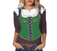 Dirndl Chemisier Traditionnel Bavaroise pour Femme T-Shirt avec Graphique Oktoberfest Hauts Tendance et Décontracté à Manches Sept-Quarts avec Col Rond pour Femme, Costume de Fête de la Bière
