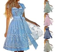 Dirndl Femme 4 Pièces Robe Bavaroise Traditionnelle avec Tablier et Chemisier Dentelle pour Oktoberfest, Carnaval & Fête de la Bière Allemand Mariage Thème Vêtements Déguisement Adulte