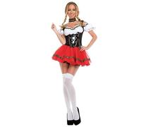 Dirndl Femme Bavarois Ensemble Robe Dirndl Tenue de Soubrette avec Coiffes Colliers et Chaussettes Blanches Élégante Costumes Scène Vêtements Traditionnels pour Fête de la Bière