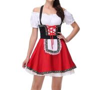 Dirndl Femme Halloween Fête de la Bière Ethnique Rétro Robe Manches Courtes Imprimé Robe de Spectacle Style Robe Magazine pour l'histoire médiévale, rouge, 5XL