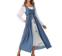 Dirndl Femme midi avec Tablier en Dentelle, Jupe Traditionnelle Robe Oktoberfest, Style Gothique Robe médiévale à Manches Longues Cosplay Reconstitution Historique fêtes de Carnaval
