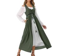 Dirndl Femme midi avec Tablier en Dentelle, Jupe Traditionnelle Robe Oktoberfest, Style Gothique Robe médiévale à Manches Longues Cosplay Reconstitution Historique fêtes de Carnaval