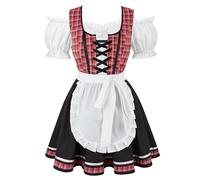 Dirndl Femme Oktoberfest Robe Traditionnelle pour Oktoberfest Trois Pièces Robe Chemisier Tablier Bavière Vêtements Noir Rouge M