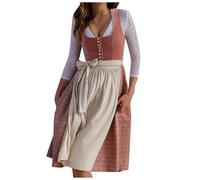 Dirndl longue pour femme - Robe traditionnelle élégante avec tablier Dirndl 2 pièces - Costume bavarois moderne - Robe traditionnelle raffinée avec boutonnière pour tenue de fête de la bière, rouge