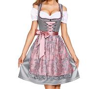 Dirndl pour femme Midi Conte des Alpes - Tenue festive de la bière sexy à une épaule - Robe traditionnelle Oktoberfest - Manches bouffantes - Robe de fête - Robe de fête avec nœud - Robe corset avec