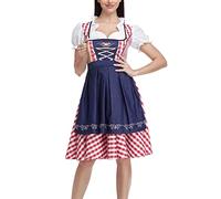 Dirndl pour femme - Robe midi - Bleu - Robe traditionnelle moderne avec tablier Dirndl 2 pièces - Costume bavarois élégant - Robe traditionnelle raffinée pour fête de la bière