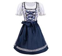 Dirndl pour femme - Robe traditionnelle midi bleue avec chemisier Dirndl - Tablier Dirndl 3 pièces - Élégante robe traditionnelle moderne - Costume bavarois raffiné pour fête de la bière, bleu, 3XL