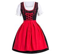 Dirndl pour femme - Robe traditionnelle midi classique pour femme - Avec tablier en dentelle - 2 pièces - Élégante robe traditionnelle moderne - Tenue bavaroise raffinée pour la fête de la bière