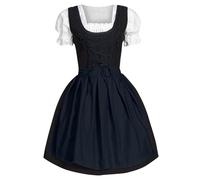 Dirndl pour femme - Robe traditionnelle midi pour femme - Noir - Avec tablier en dentelle - 2 pièces - Élégante robe traditionnelle moderne - Tenue bavaroise raffinée pour la fête de la bière
