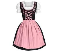 Dirndl pour femme - Robe traditionnelle midi pour femme - Noir - Avec tablier en dentelle - 2 pièces - Élégante robe traditionnelle moderne - Tenue bavaroise raffinée pour la fête de la bière