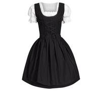 Dirndl pour femme - Robe traditionnelle midi pour femme - Noir - Avec tablier en dentelle - 2 pièces - Élégante robe traditionnelle moderne - Tenue bavaroise raffinée pour la fête de la bière
