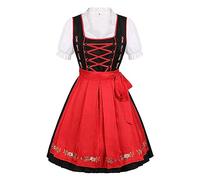 Dirndl pour femme - Robe traditionnelle rouge avec chemisier Dirndl - Tablier Dirndl 3 pièces élégant - Robe traditionnelle moderne - Costume bavarois raffiné pour fête de la bière