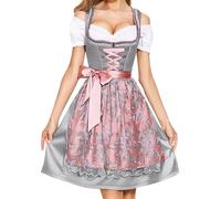 Dirndl - Robe midi pour femme - Rose - Avec tablier en dentelle - 2 pièces - Robe traditionnelle bavaroise élégante - Robe traditionnelle bavaroise - Robe traditionnelle moderne pour fête de la bière