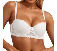 Dirndl Soutien-gorge push-up extrême pour petites seins Blanc Soutien-gorge balconnet avec dentelle sexy demi-coques Soutien-gorge légèrement rembourré uni avec fines bretelles, Blanc., 70B