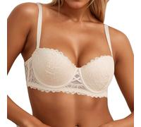 Dirndl Soutien-gorge push-up extrême pour petites seins Blanc Soutien-gorge balconnet avec dentelle sexy demi-coques Soutien-gorge légèrement rembourré uni avec fines bretelles, beige, 90C